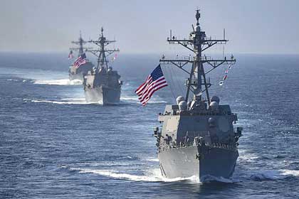 ARABIAN GULF (March 24, 2018) The Arleigh Burke-class guided-missile destroyers USS Preble (DDG 88), USS Halsey (DDG 97) and USS Sampson (DDG 102) are underway behind the aircraft carrier USS Theodore Roosevelt (CVN 71). Theodore Roosevelt and its carrier strike group are deployed to the U.S. 5th Fleet area of operations in support of maritime security operations to reassure allies and partners and preserve the freedom of navigation and the free flow of commerce in the region. U.S. Navy photo by MCSN Michael A. Colemanberry.